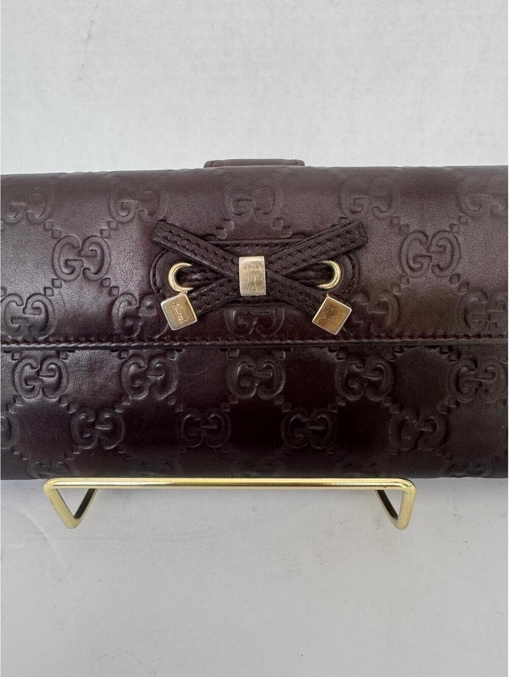 Gucci Guccissima Princy Continental Wallet — Brown Leather with Bow Accent
